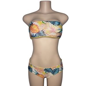 Joe Boxer Tropical Yellow Reversible Bandeau Bikini Swimsuit